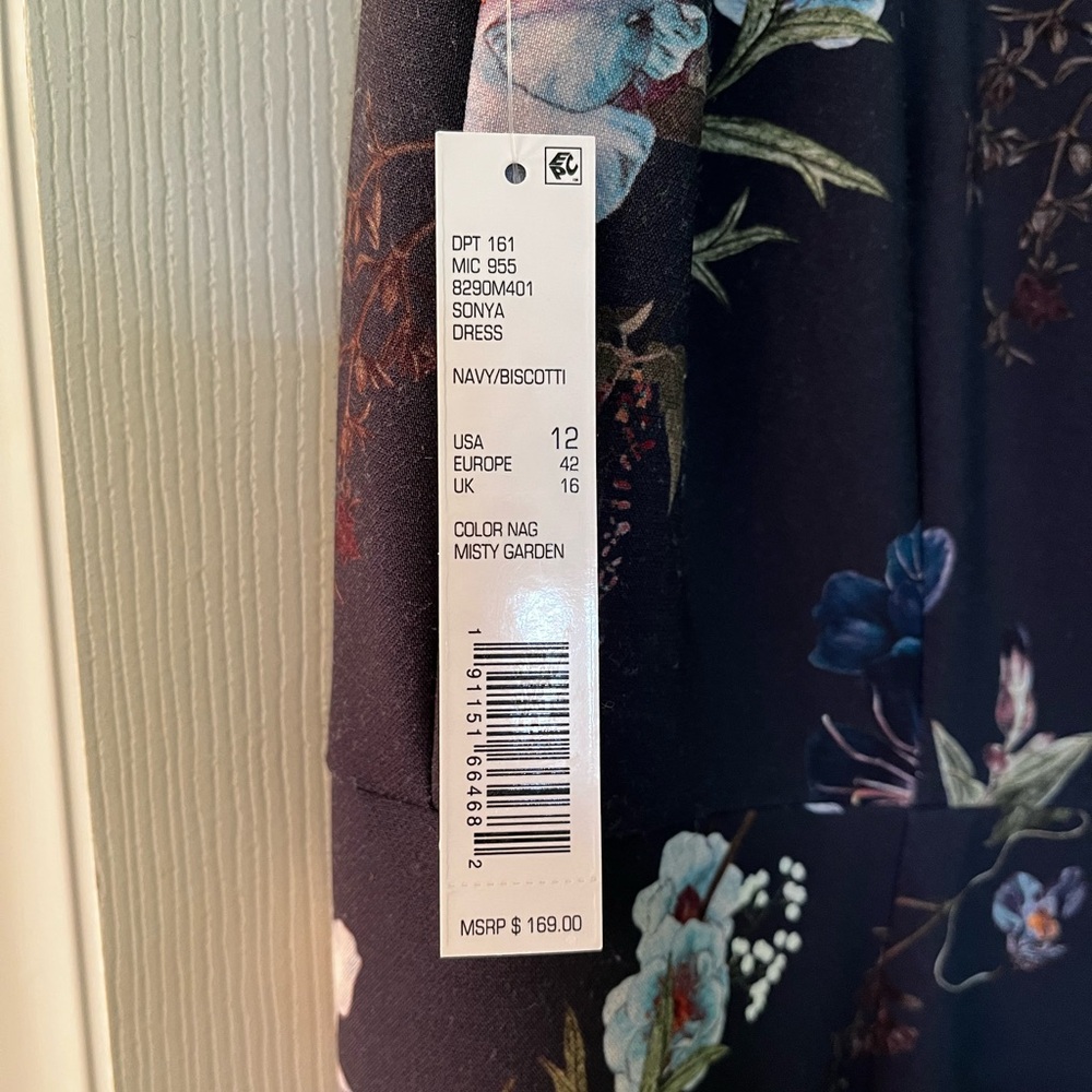 NEW with tags - ANTONIO MELANI Navy Floral Midi Dress - Picture 2 of 10